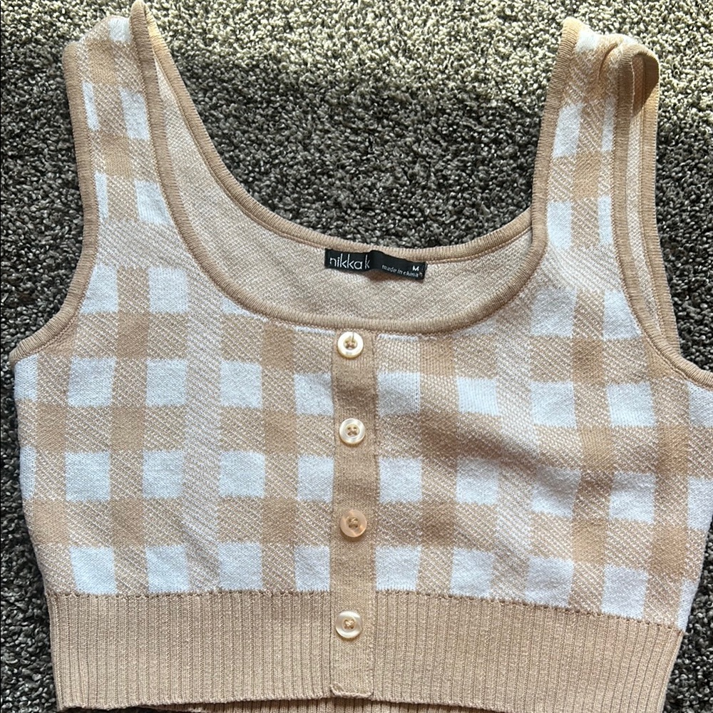 Tan and White Checkered Tank Top